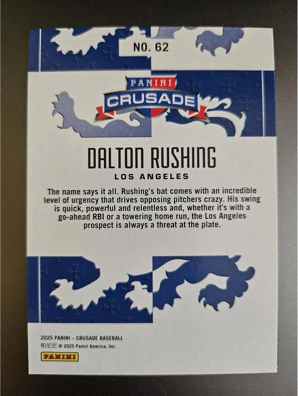 2025 Panini Crusade - Daulton Rushing #62 - Dodgers